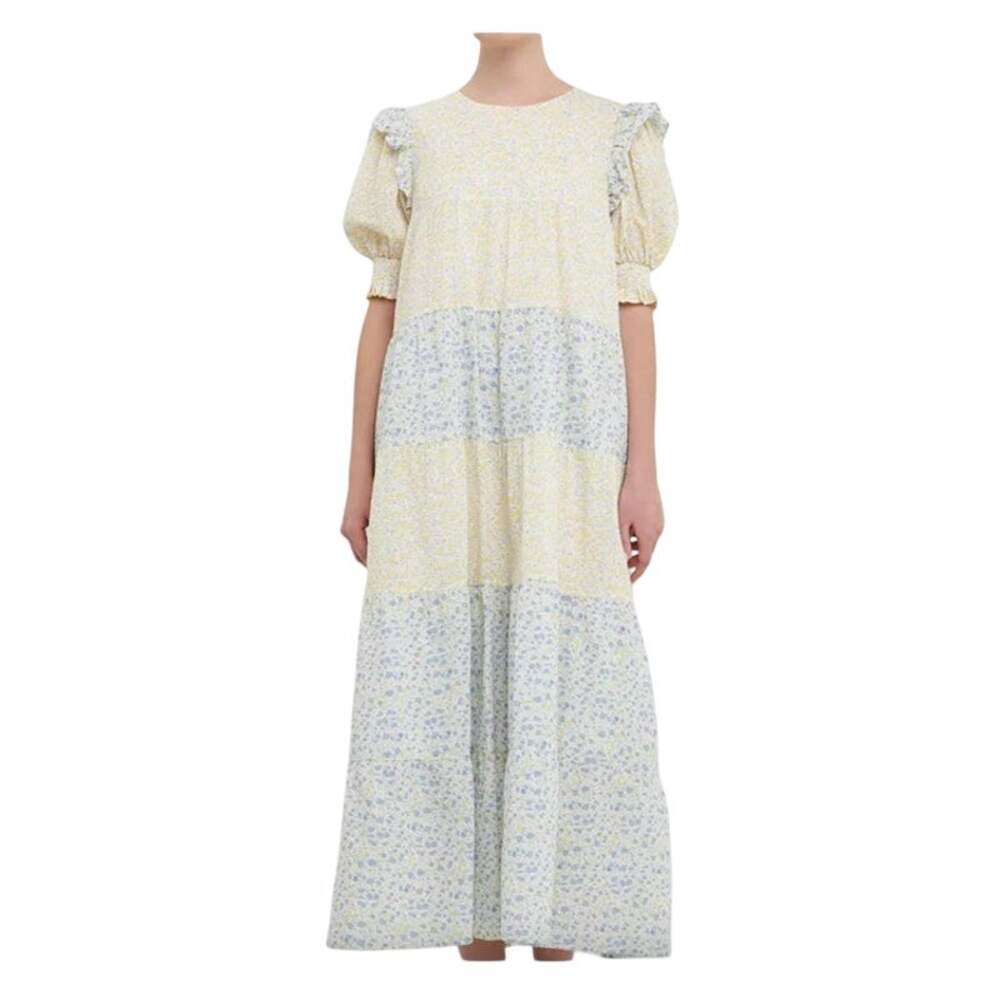 English Factory Color Block Midi Dress Size S Yellow Print $165